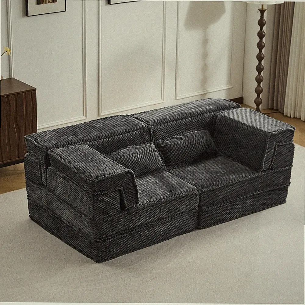 Modular Sectional Sofa w/ Memory Foam, Convertible Loveseat, Dark Grey