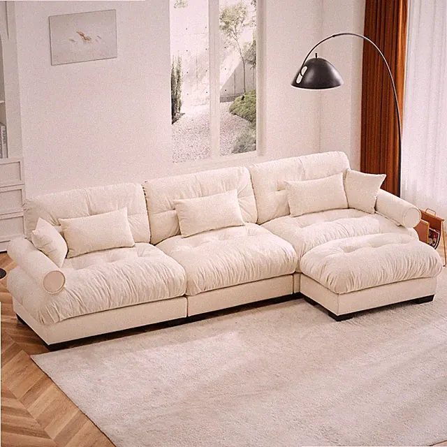 Modular Sectional Sofa w/ Ottoman, Convertible Cloud Velvet, Cream