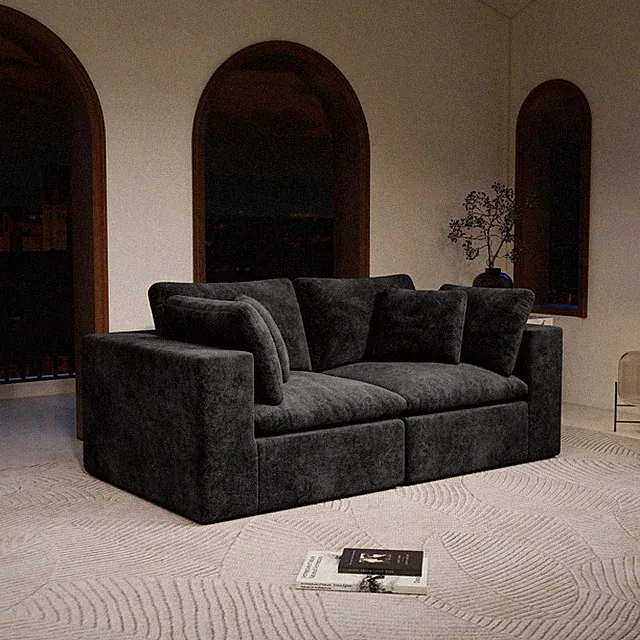 Modular Sectional Sofa w/ Plush Corduroy Fabric, No Assembly Black