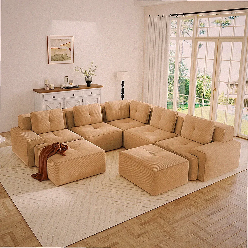 Modular Sectional Sofa with 5-Seater,V Shaped Corner Couch,Corduroy