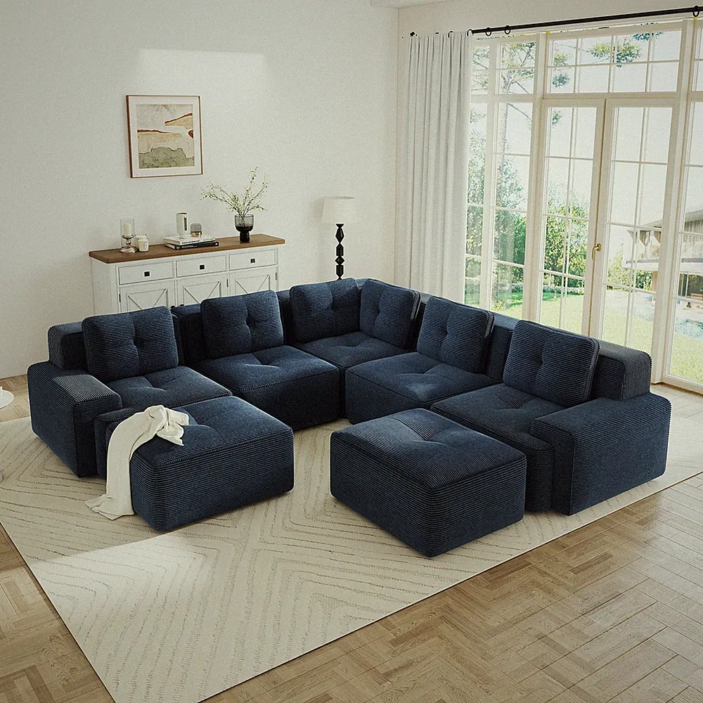 Modular Sectional Sofa with 5-Seater,V Shaped Corner Couch,Corduroy