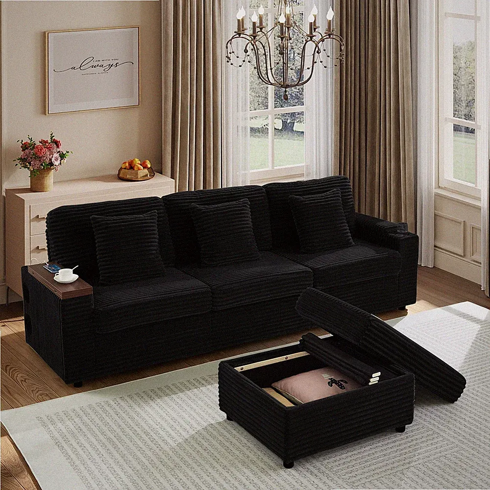 Modular Sectional Sofa with Bluetooth Speaker, USB Port, Cup Holders & Storage