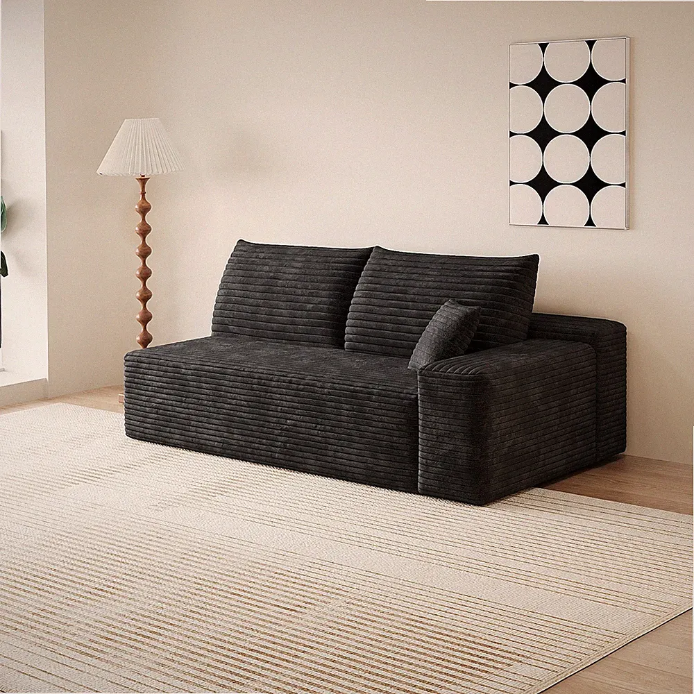 Modular Sectional Sofa with Chaise, Black Corduroy, 68.9" L