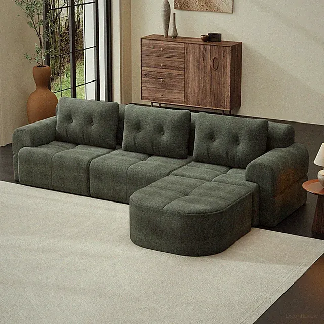 Modular Sectional Sofa with Chaise, Chenille Fabric, Blackish Green, 112.2"L