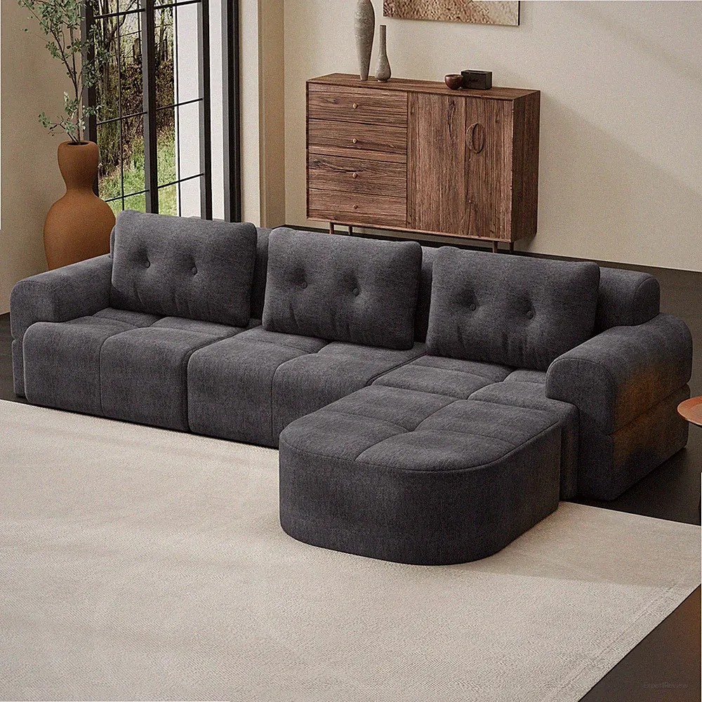 Modular Sectional Sofa with Chaise, Dark Grey Chenille, 3-Seat