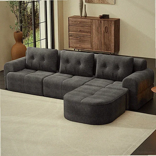 Modular Sectional Sofa with Chaise, Dark Grey Chenille Fabric, Foam