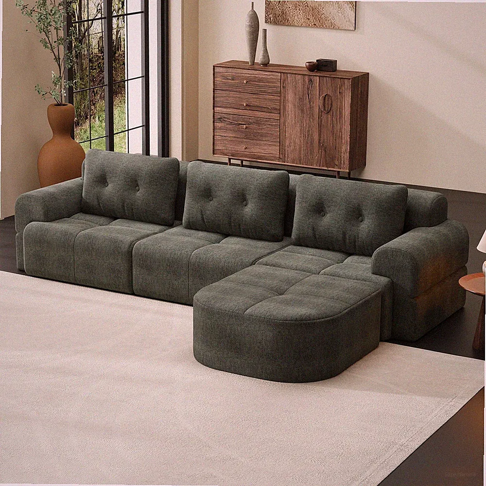 Modular Sectional Sofa with Chaise Full-Foam Structure Woven Fabric