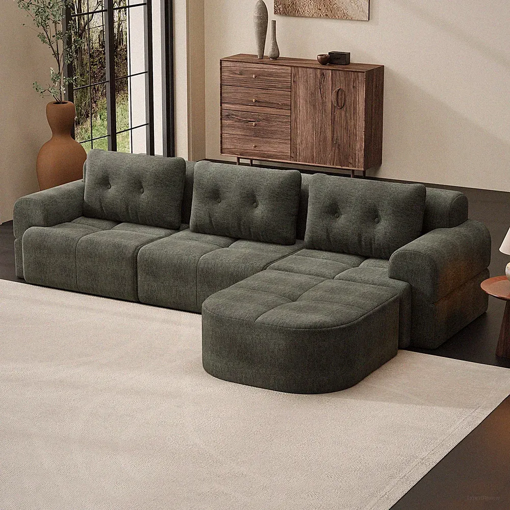 Modular Sectional Sofa with Chaise, Full-Foam Structure, Woven Fabric