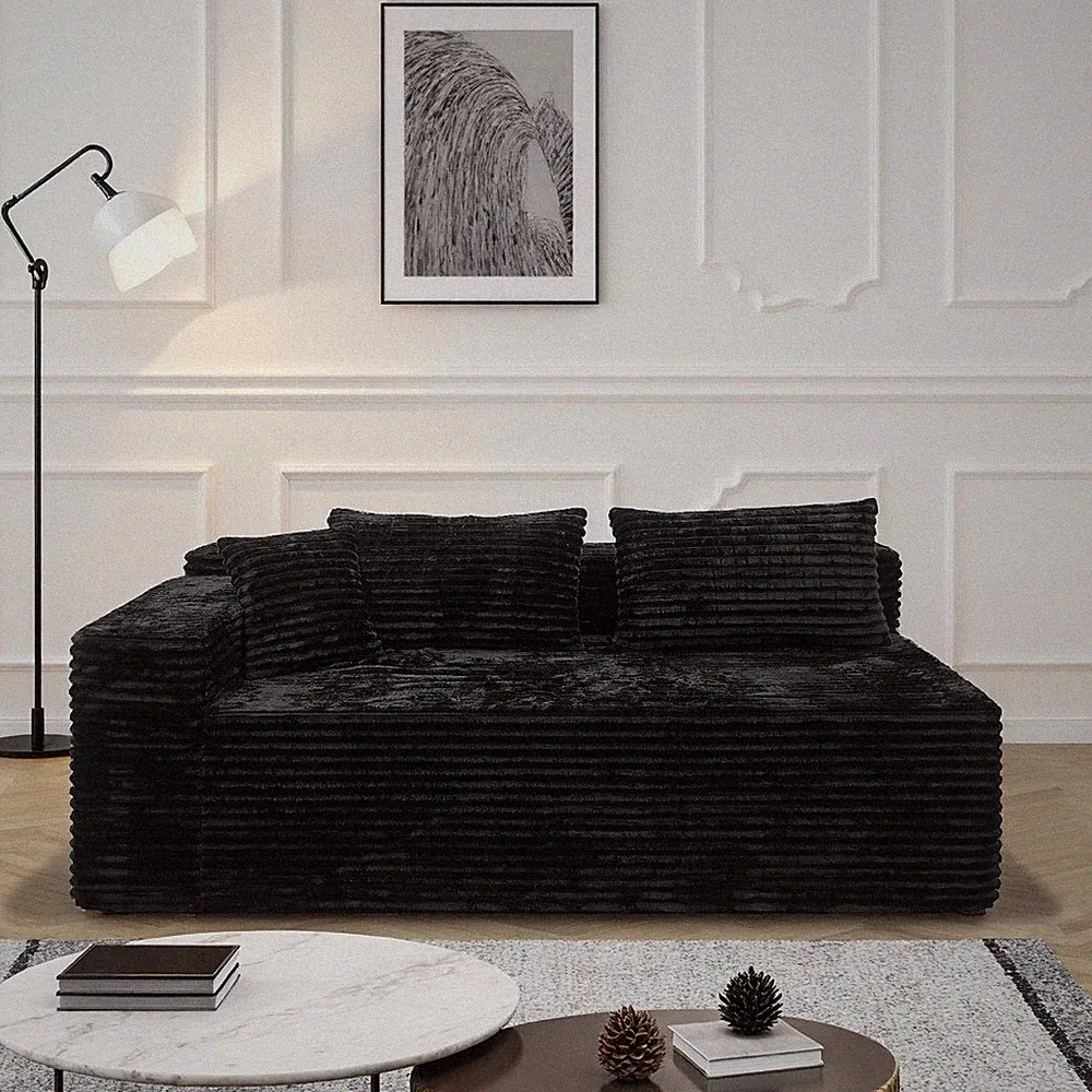 Modular Sectional Sofa with Chaise Lounge, Plush Corduroy, Black