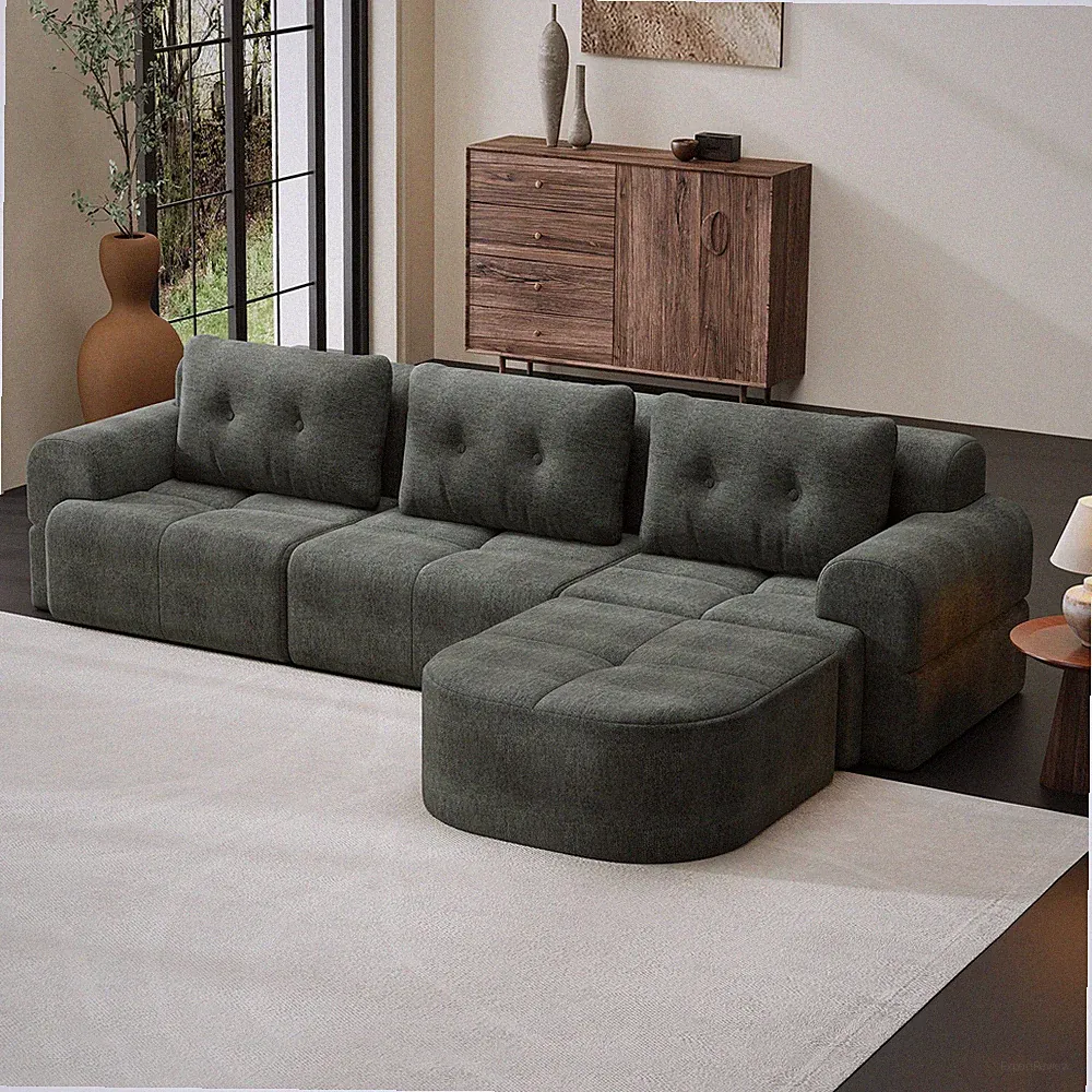 Modular Sectional Sofa with Chaise, Oversized, Chenille Fabric, Blackish Green