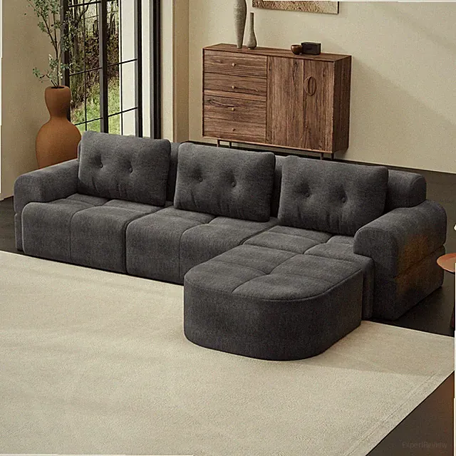 Modular Sectional Sofa with Chaise, Oversized, Dark Gray, Full-Foam
