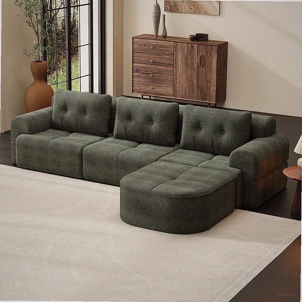 Modular Sectional Sofa with Chaise, Oversized, Woven Fabric, Blackish Green