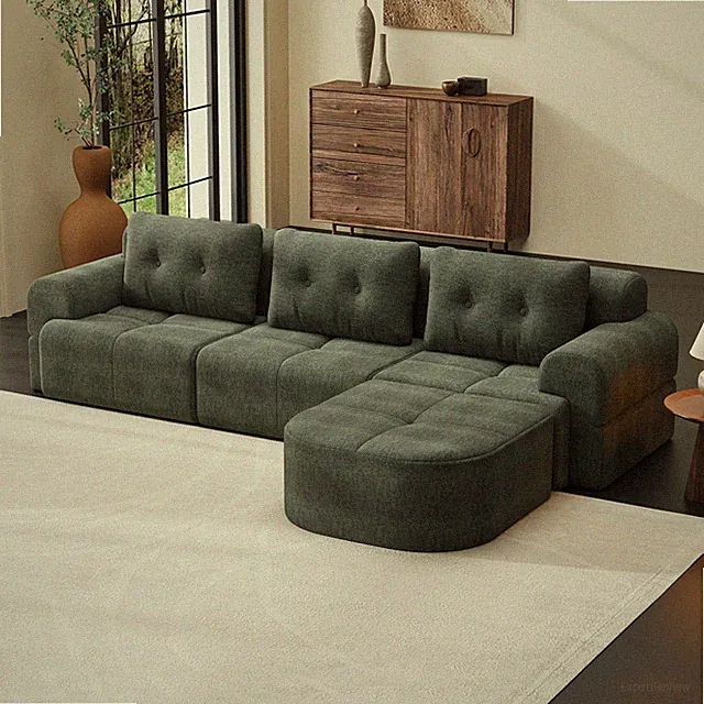 Modular Sectional Sofa with Chaise, Oversized, Woven Fabric, Blackish Green