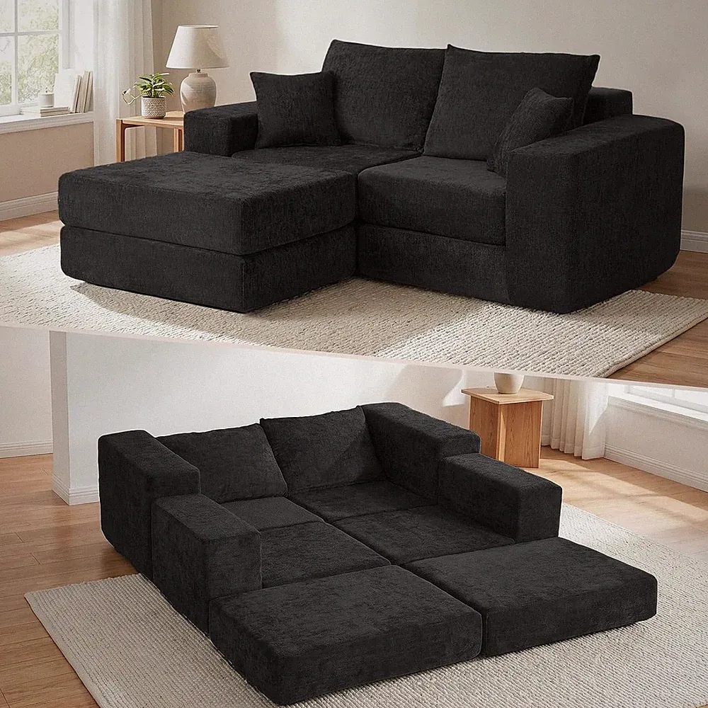 Modular Sectional Sofa with Convertible Sleeper, 2-In-1 Sofa Bed Couch