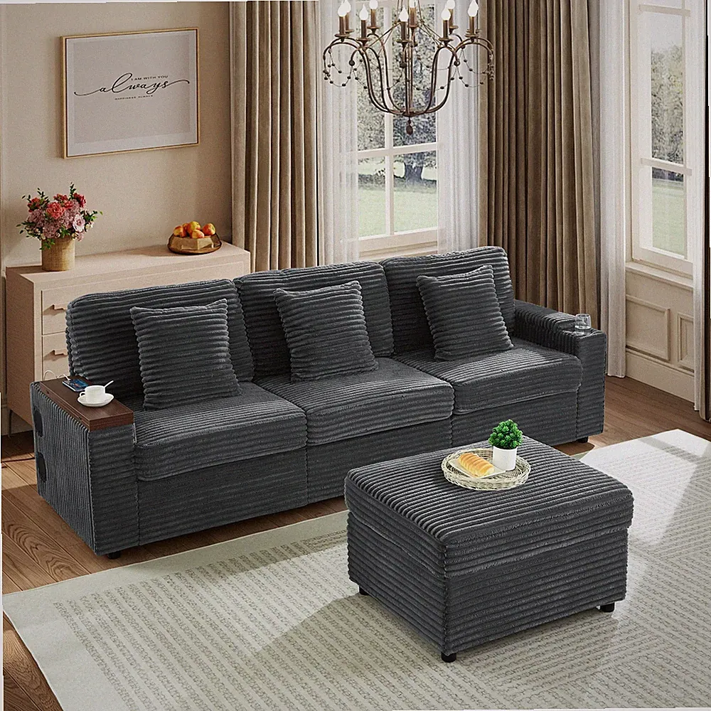 Modular Sectional Sofa with Cup Holders, USB Port, Bluetooth Speaker, Storage