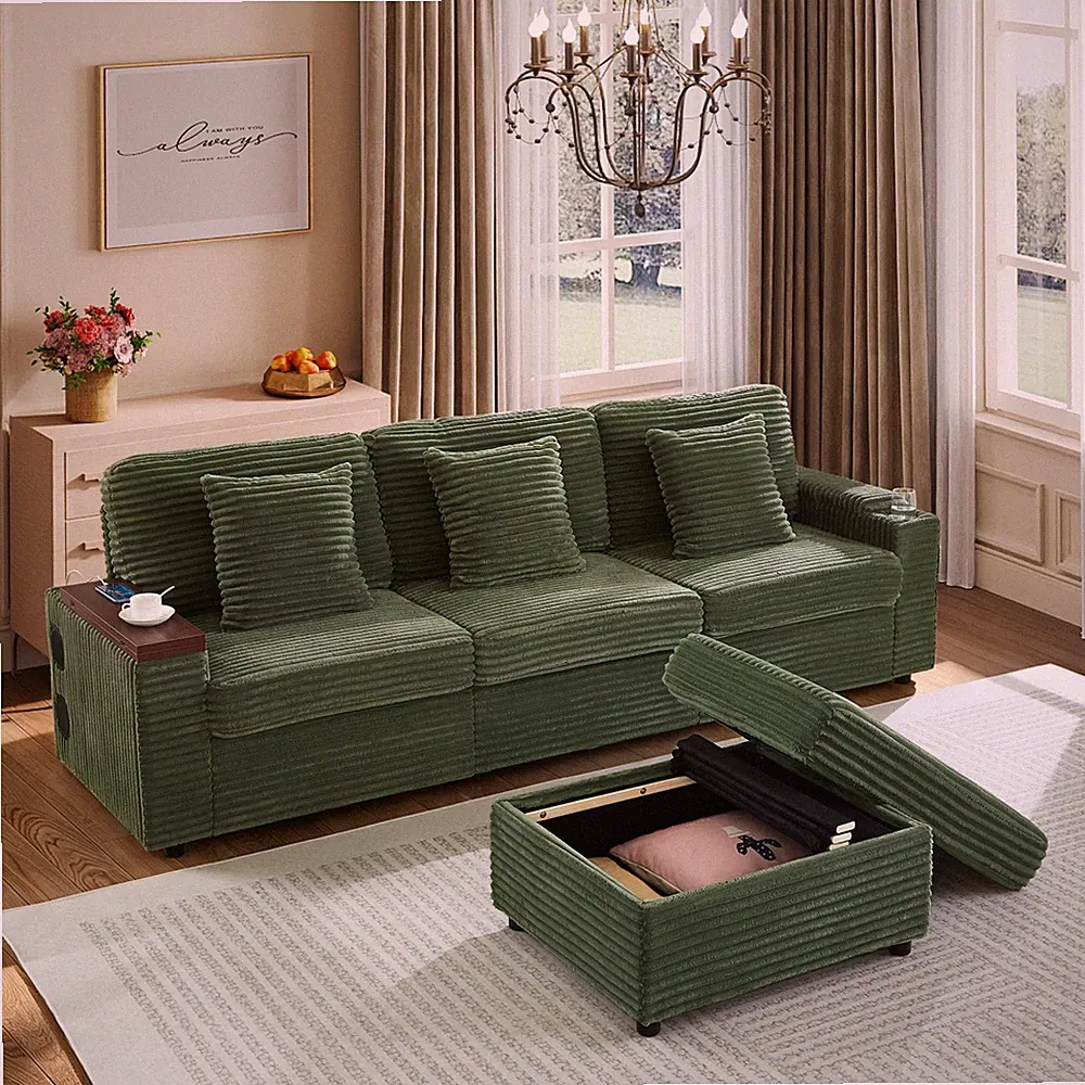 Modular Sectional Sofa with Cup Holders, USB Port, Storage & Bluetooth Speaker