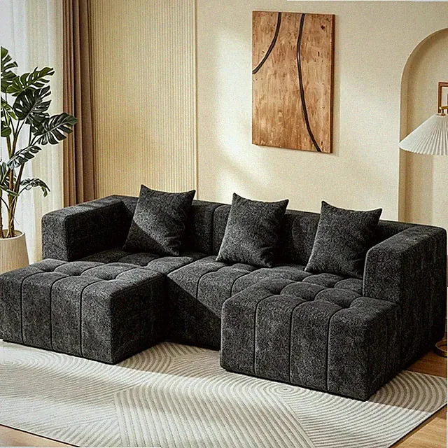Modular Sectional Sofa with Deep Seat, Boneless Cloud Couch with 2 Movable Ottom