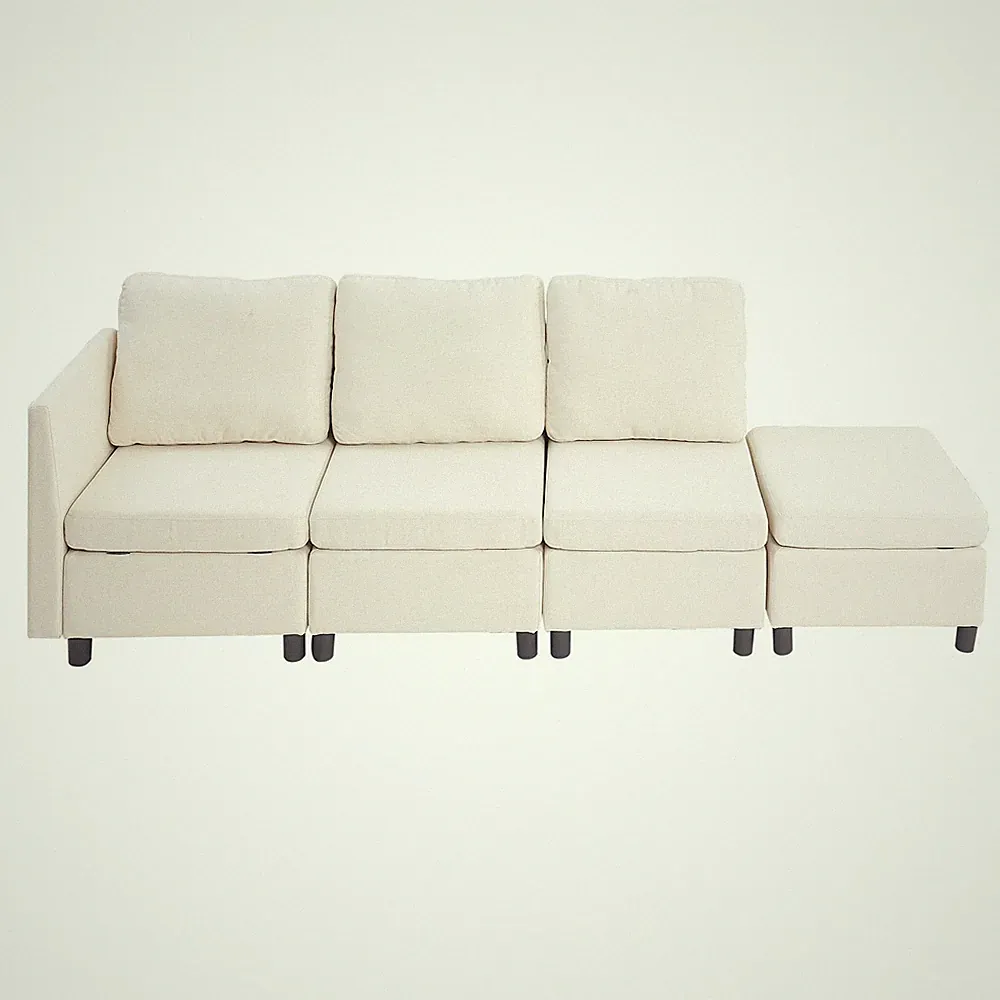 Modular Sectional Sofa with Hidden Storage, Ottoman, Beige