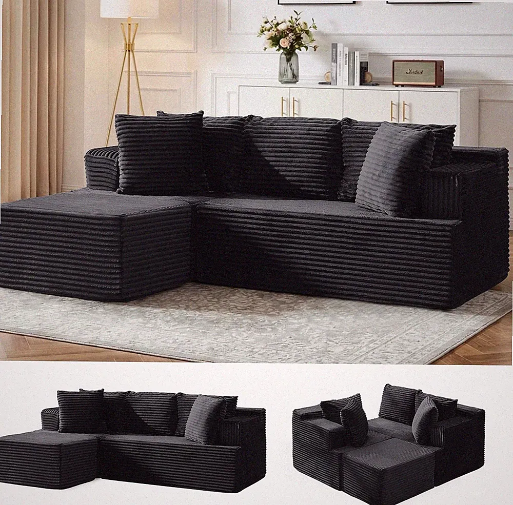 Modular Sectional Sofa with L-Shaped, Boneless Couches for Living Room