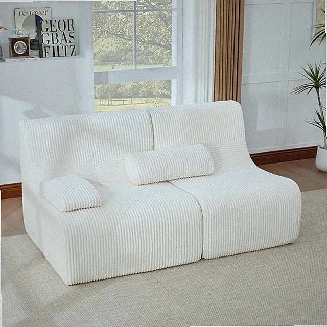 Modular Sectional Sofa with Massage and Heat Modern Corduroy Fabric Beige