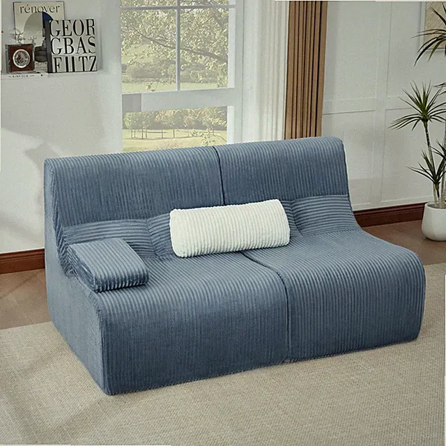Modular Sectional Sofa with Massage and Heat Modern Corduroy Fabric Blue