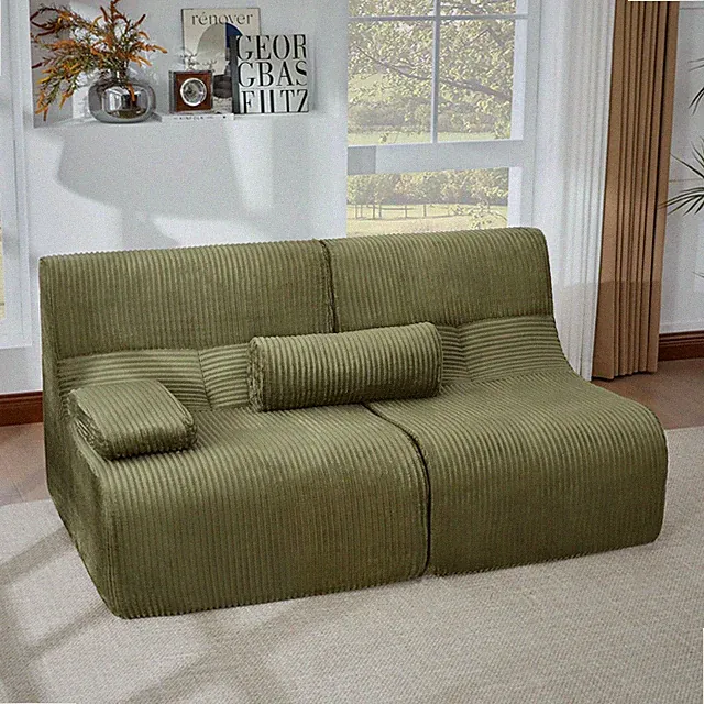 Modular Sectional Sofa with Massage and Heat Modern Corduroy Fabric Green