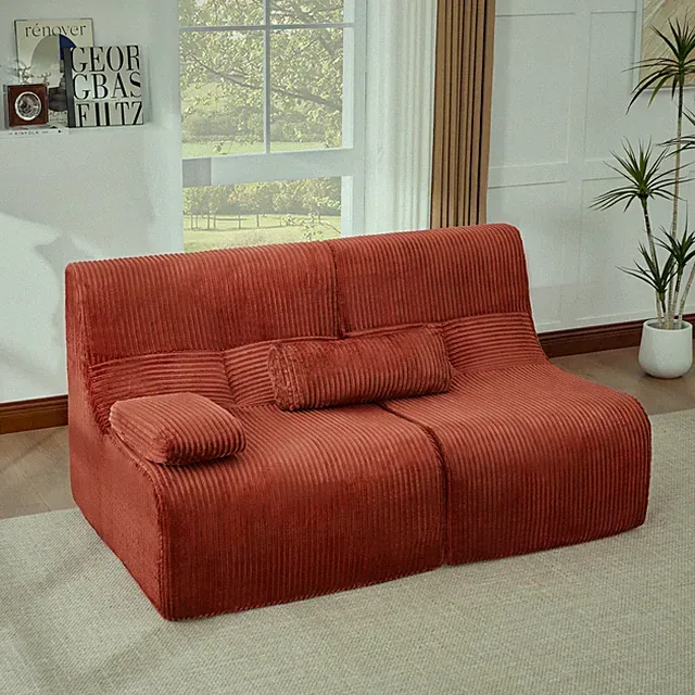 Modular Sectional Sofa with Massage and Heat Modern Corduroy Fabric Red