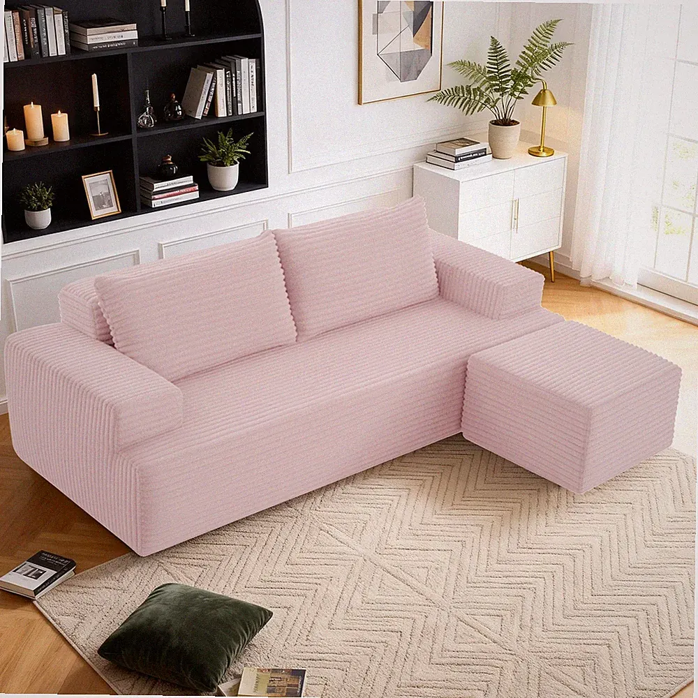 Modular Sectional Sofa with Movable Ottoman, L-Shaped Boneless Deep Seat Couch