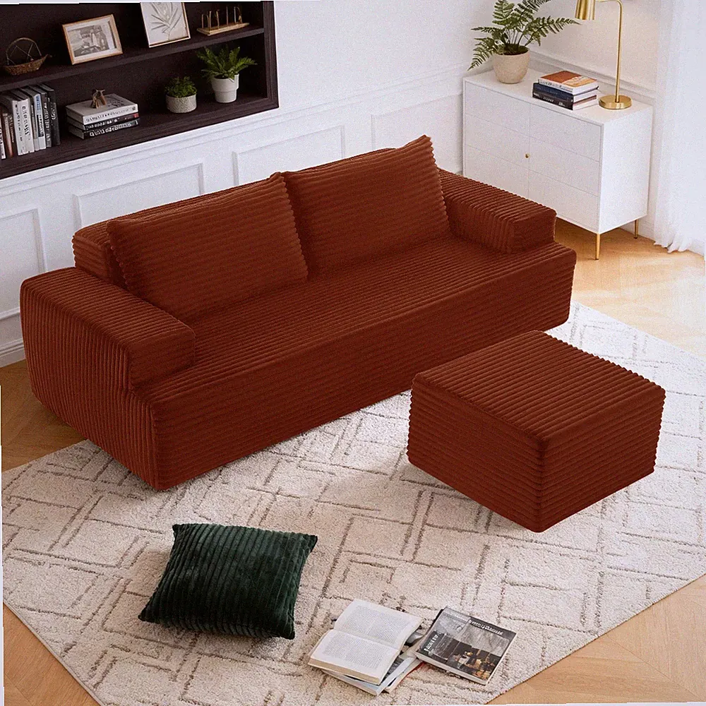 Modular Sectional Sofa with Movable Ottoman, L-Shaped Boneless Deep Seat Couch