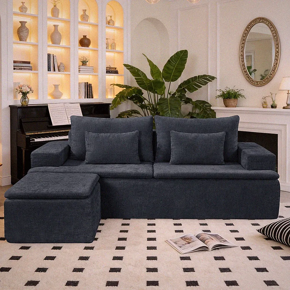 Modular Sectional Sofa with Movable Ottoman,L-Shaped Upholstered Boneless Couch
