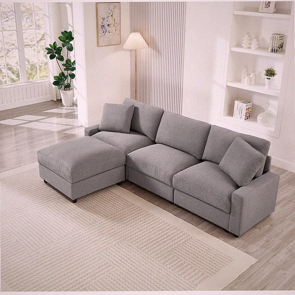 Modular Sectional Sofa with Ottoman & Storage, Gray Polyester, Modern
