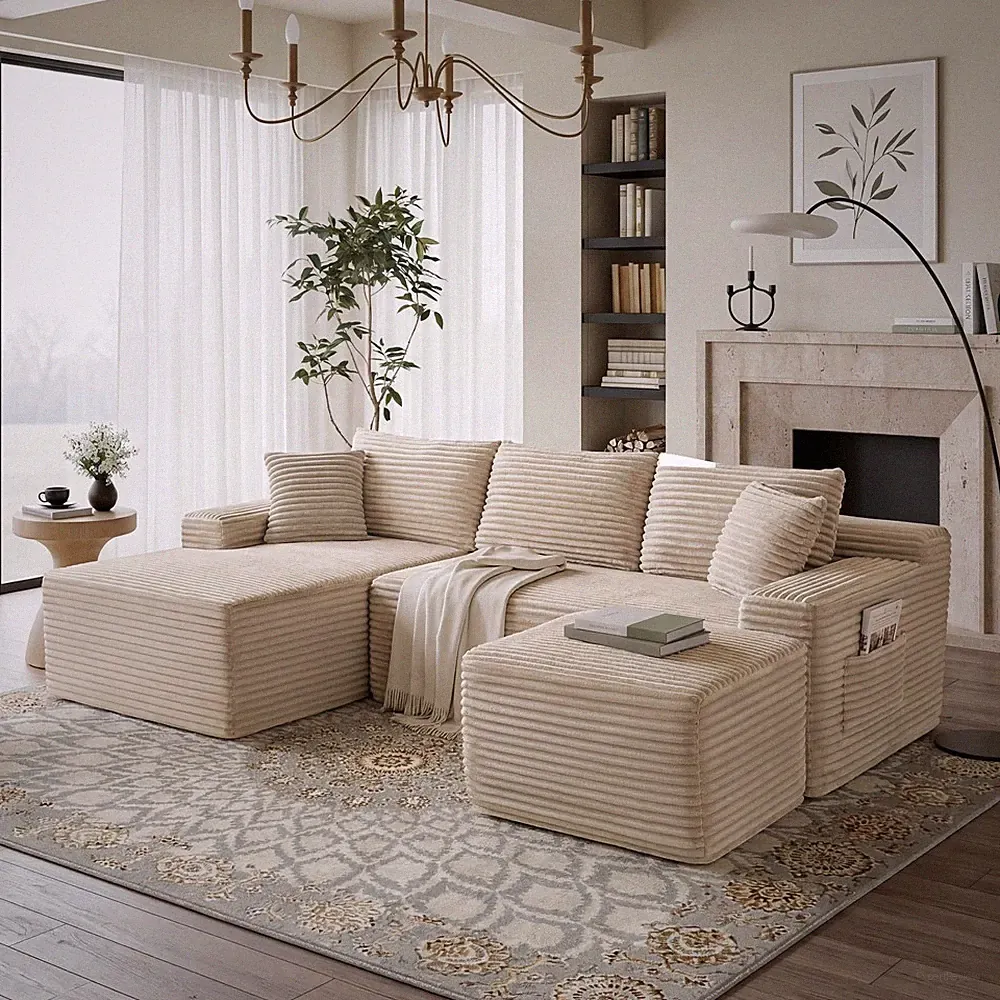 Modular Sectional Sofa with Ottoman U-Shaped 5 Seater Cloud Couch Sleeper Sofa