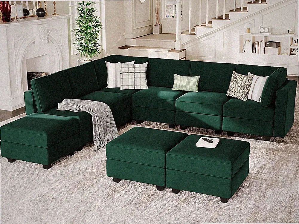 Modular Sectional Sofa with Ottoman Velvet L Shaped Corner Sofa Set Convertible