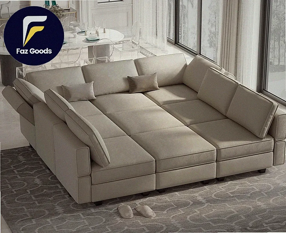 Modular Sectional Sofa with Ottomans Velvet Reversible Chaise Sleeper Bed Storag