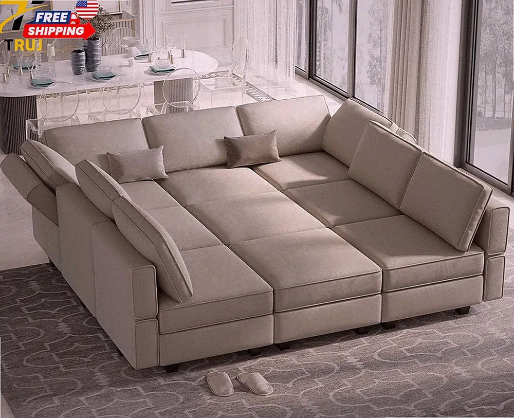 Modular Sectional Sofa with Ottomans Velvet Reversible Chaise Sleeper Bed Storag