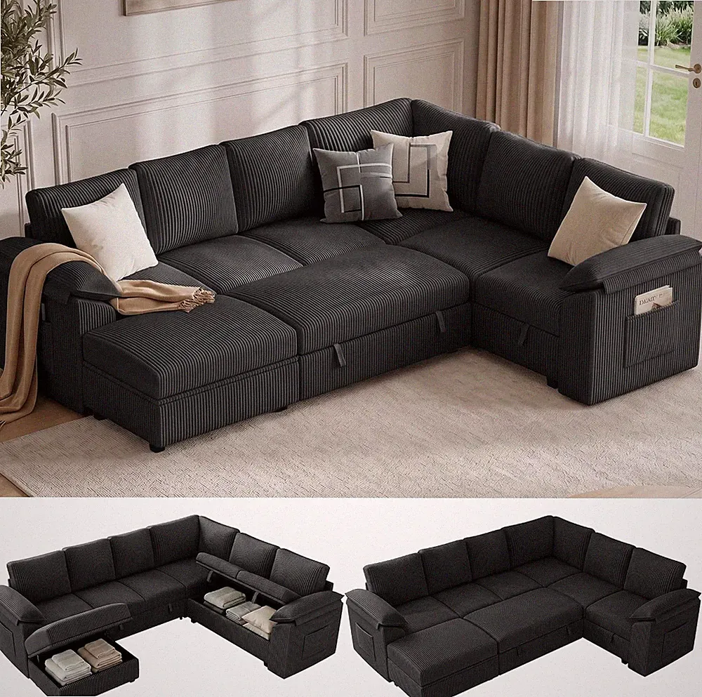 Modular Sectional Sofa with Pull Out Bed, 108" L Shaped Sectional Couch