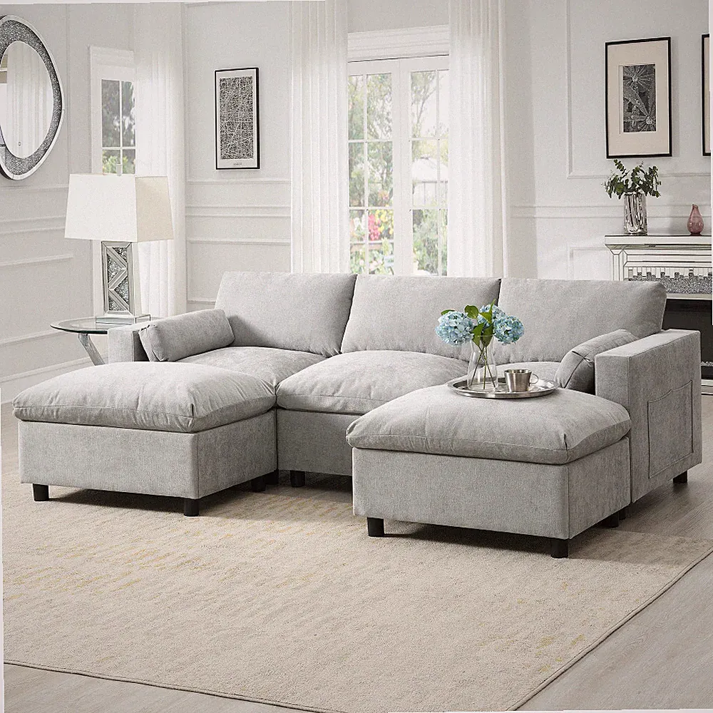 Modular Sectional Sofa with Storage Pockets 5Seat U Shaped Couch Set Medium grey