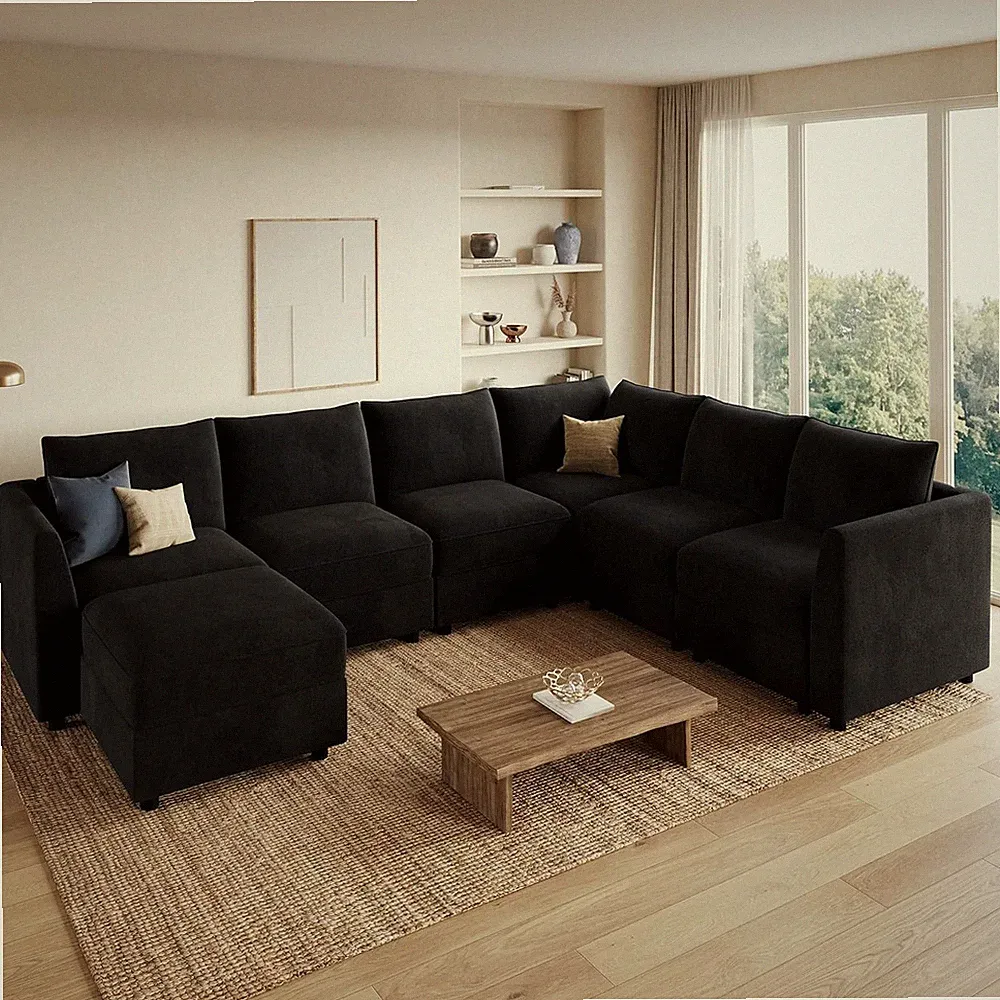 Modular Sectional Sofa with Storage U Shape Couch,Black