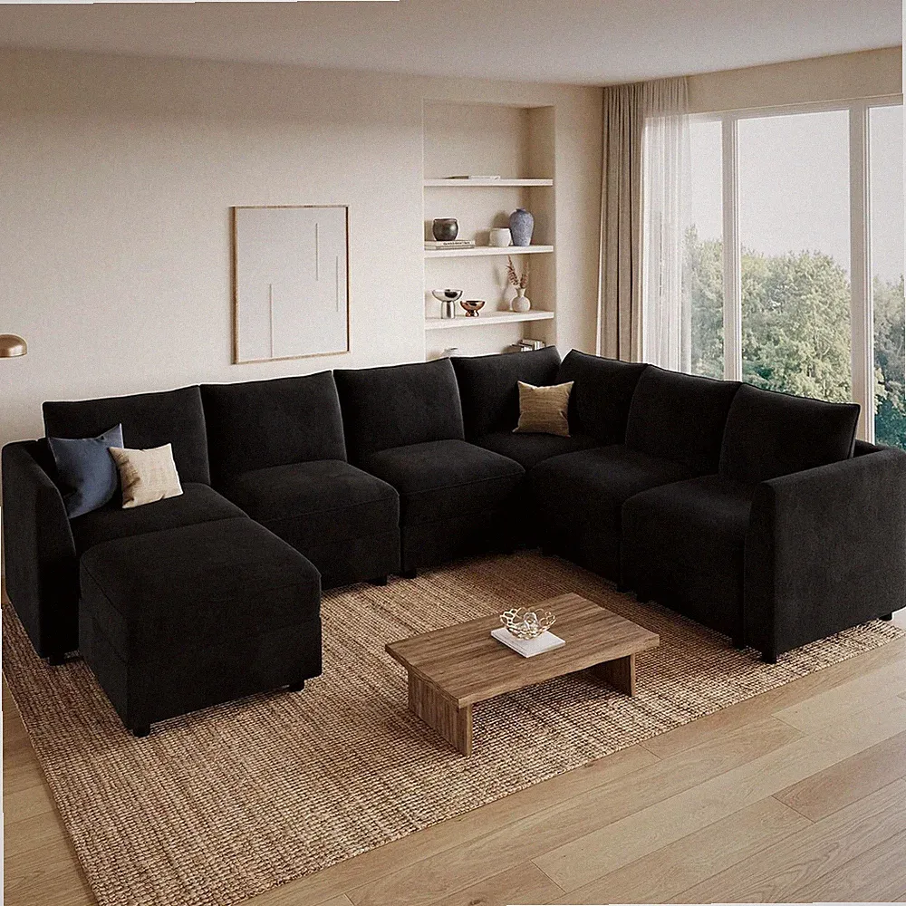 Modular Sectional Sofa with Storage U Shape Couch,Black | Easy to Assemble,Hidde