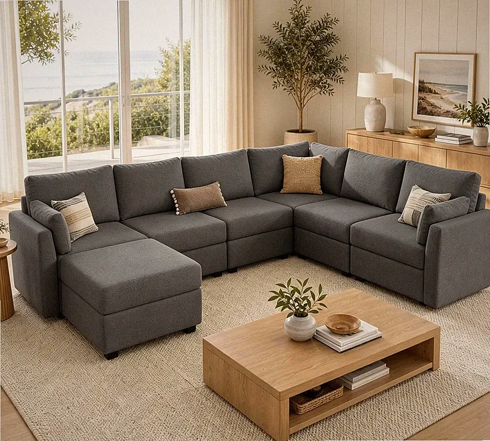 Modular Sectional Sofa with Storage, U Shaped Sectional Couch for Living Room, C