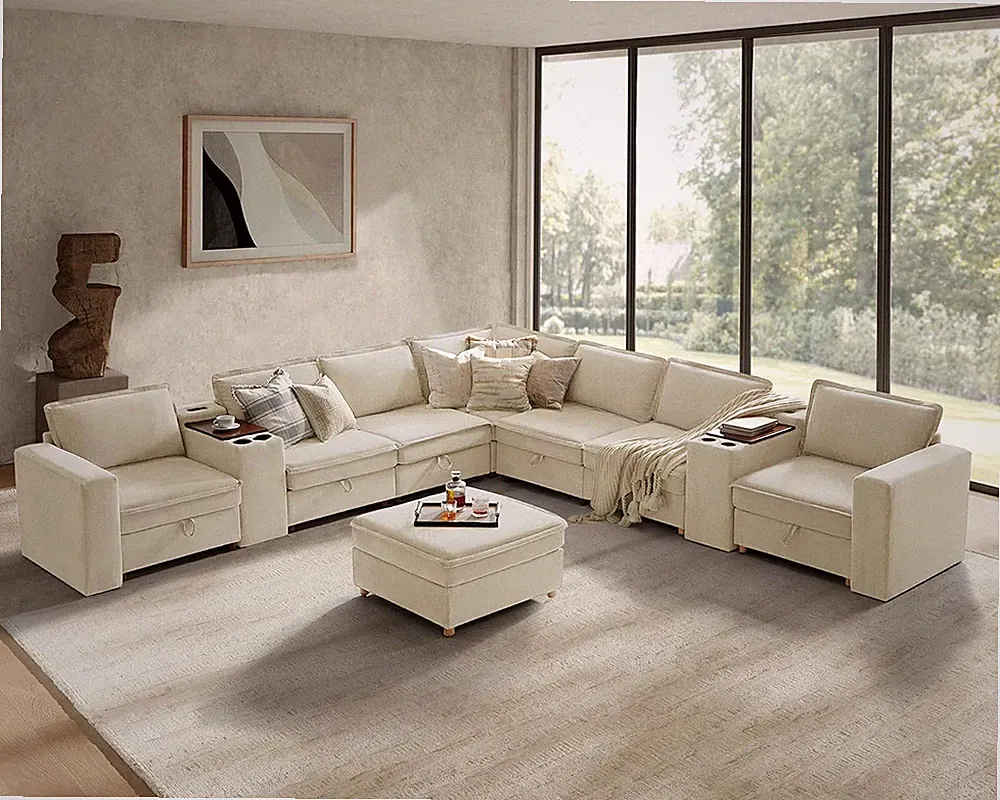 Modular Sectional Sofa with USB Port and Console, 8 Seater Sofa with Storage Ott