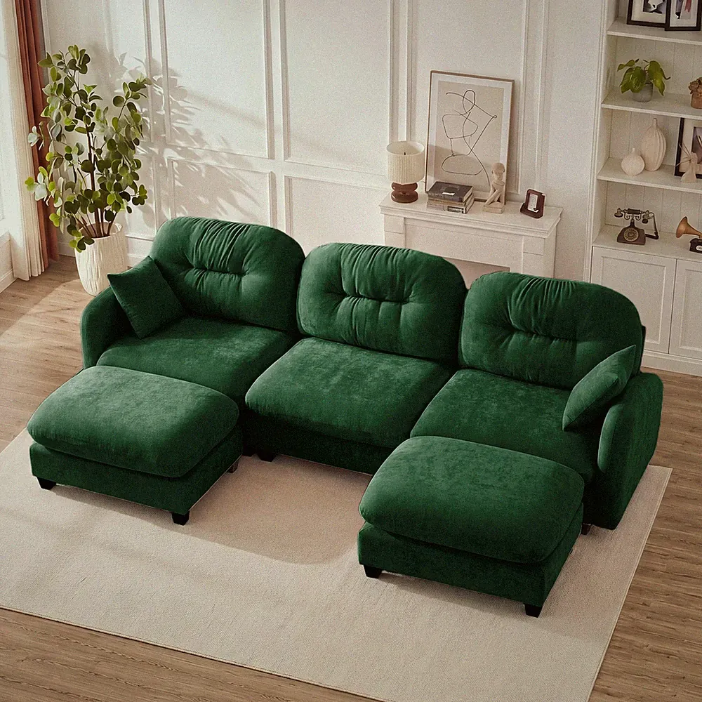 Modular Sectional U Shaped Couch w/Ottoman,Premium Chenille Fabric,w/2 Throw Pil