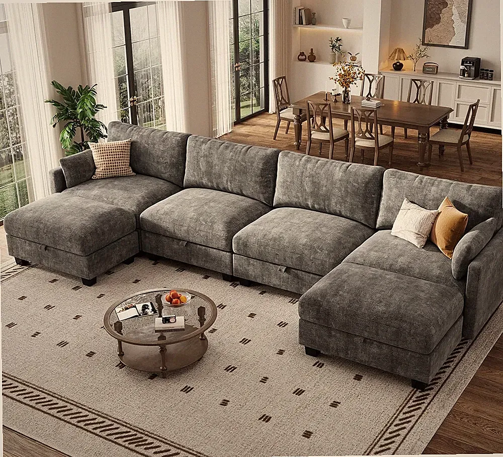 Modular Sectional U Shaped Sofa Couches for Living Room, Cloud Couch with Storag