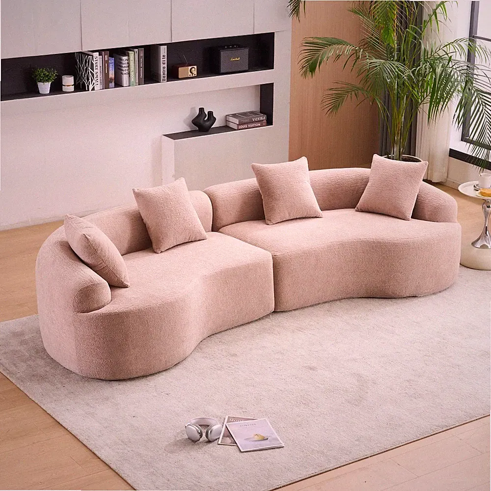 Modular Sleeper Sectional Sofa, 4-Seater Chenille Fabric, Beige Sofa Bed