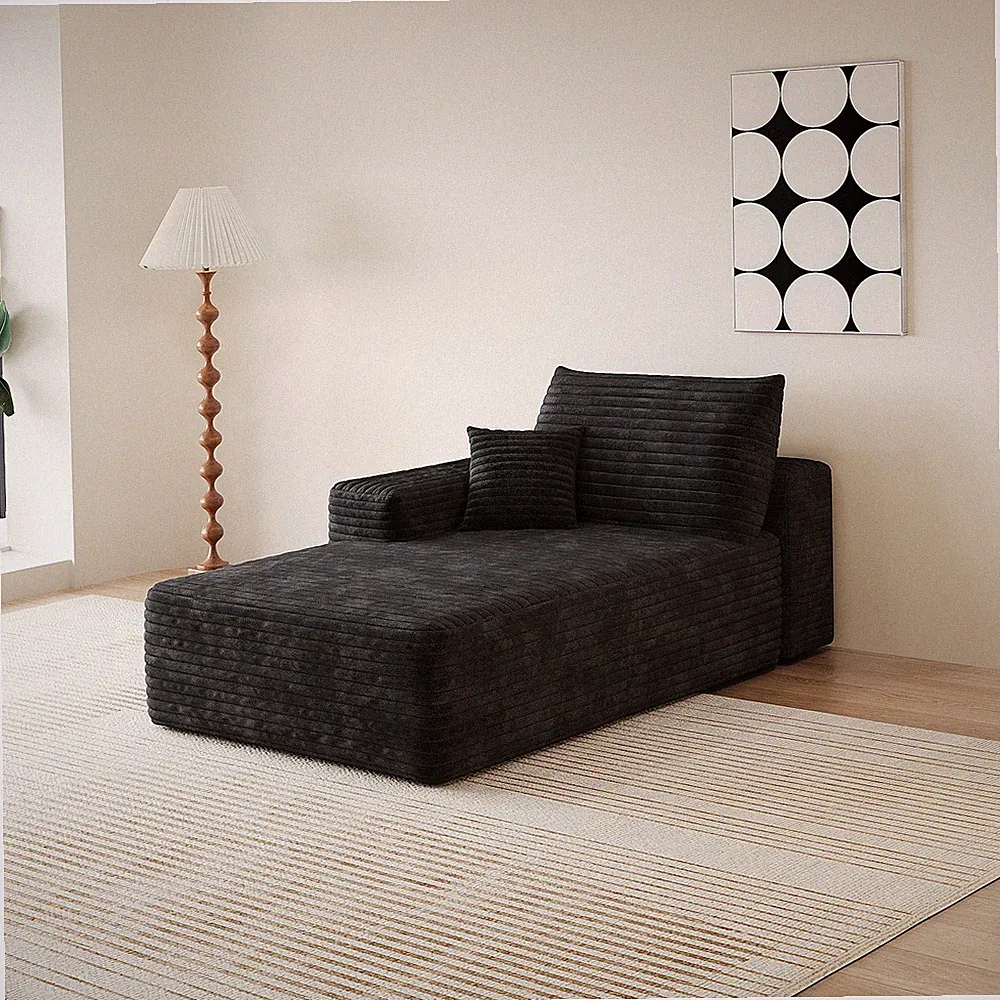 Modular Sleeper Sectional Sofa Chaise Lounge Black Corduroy 68.9"