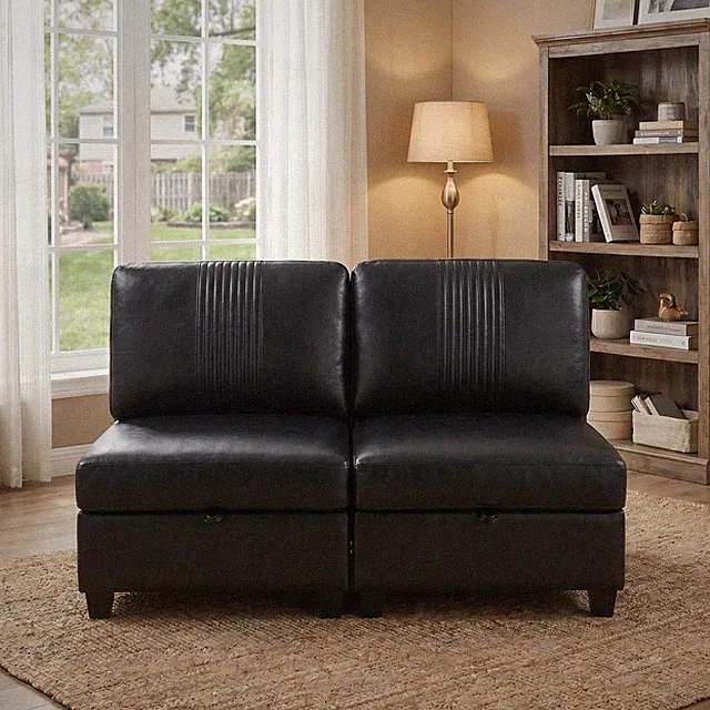Modular Sofa 2-Seat PU Convertible Sleeper with Storage, 29.1"W