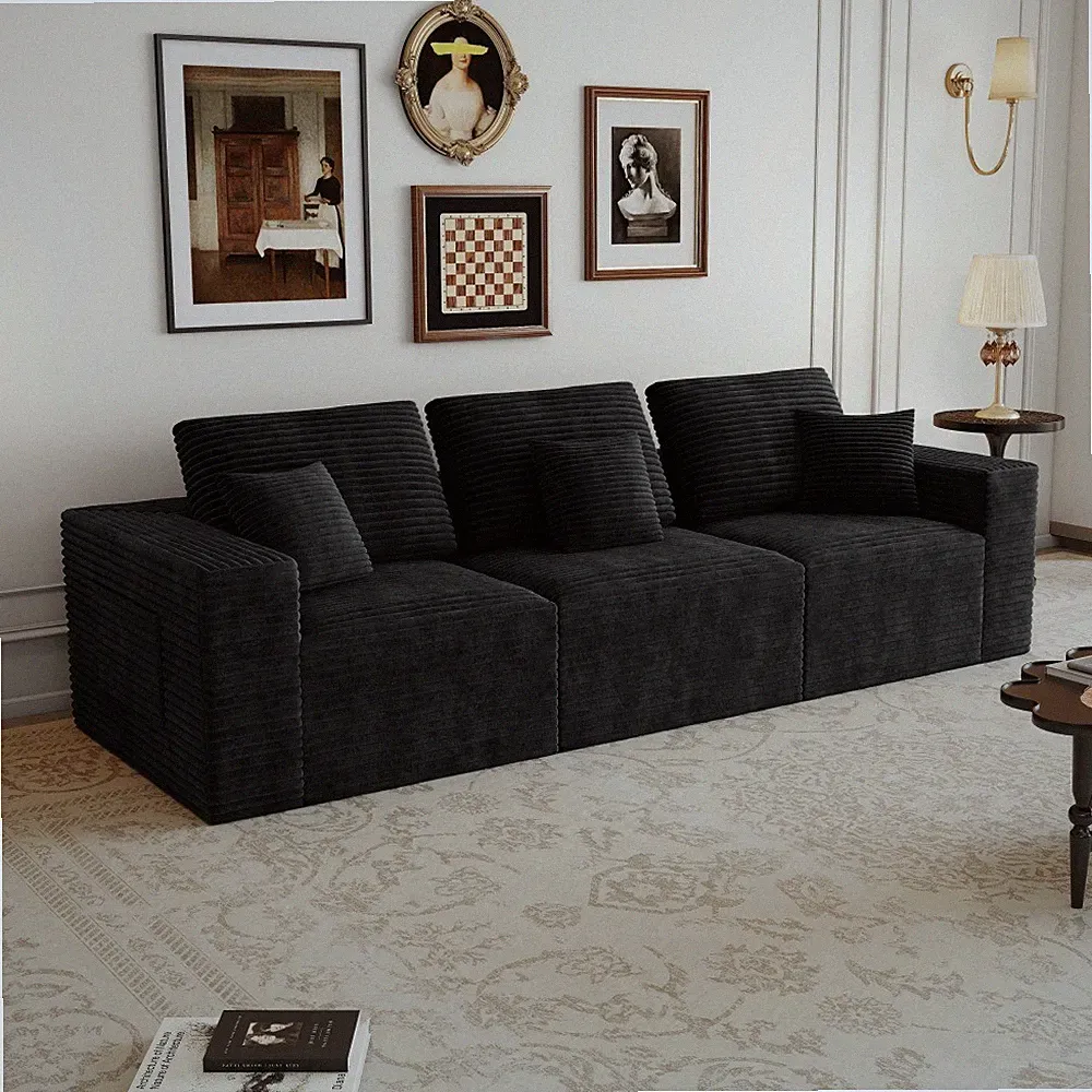 Modular Sofa 3-Pc Plush Corduroy Sectional for Living Room Apartment
