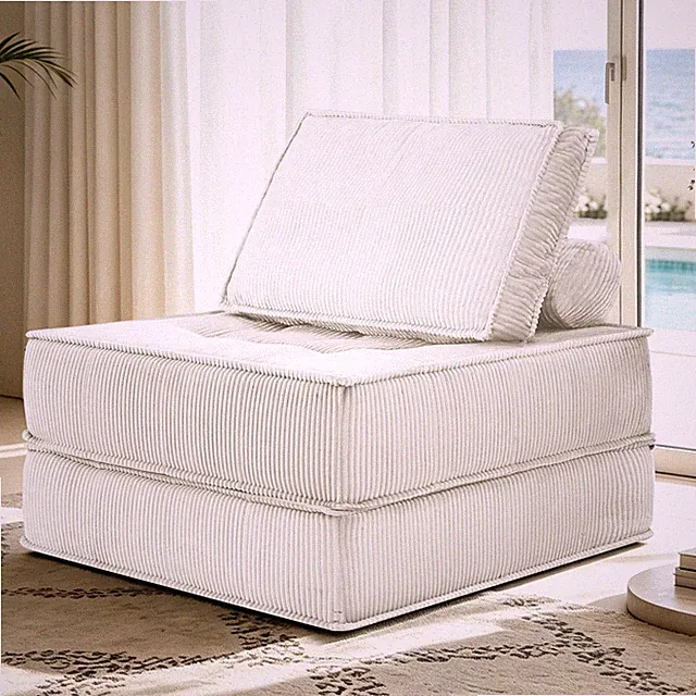 Modular Sofa 66.9" Single Seater, White Fabric, DIY Multi-Combination