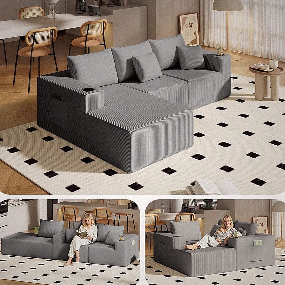 Modular Sofa Cloud Couch Compression Boneless Sofas w/ 5 Throw Pillows L Shape