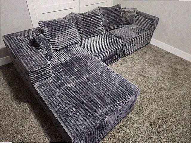 Modular Sofa Couch 106'' L-Shape, Boneless, 3-Seat Living Room Couch Gray